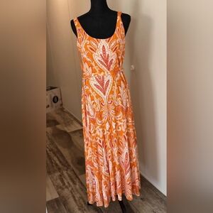Elegant Orange Paisley Maxi Dress